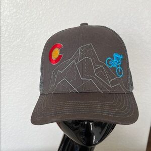 Baseball Hat with Mountain and Cyclist Design
